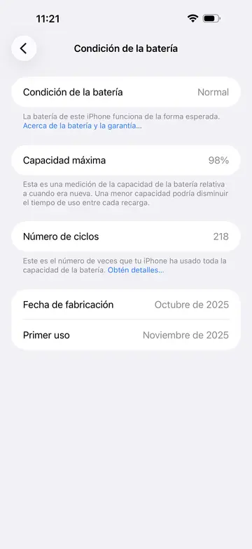 Captura de la batería de esta unidad