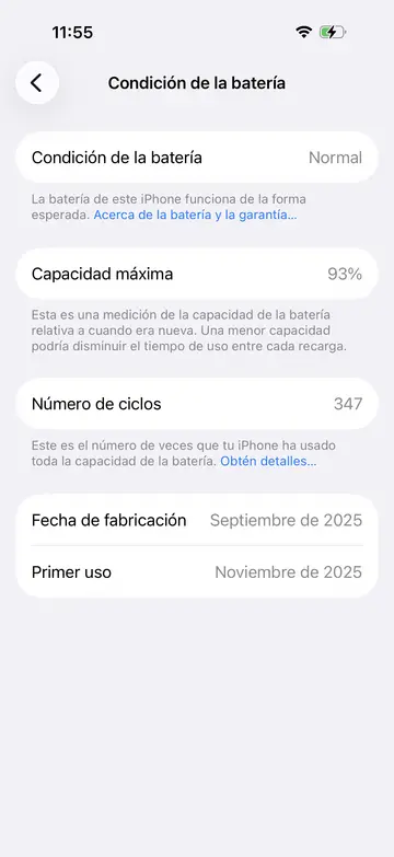 Captura de la batería de esta unidad