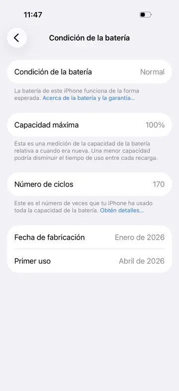 Captura de la batería de esta unidad