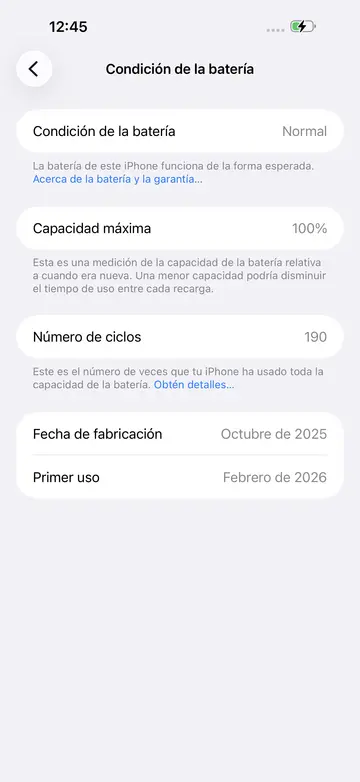 Captura de la batería de esta unidad