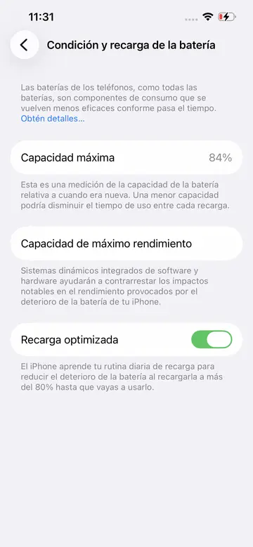 Captura de la batería de esta unidad