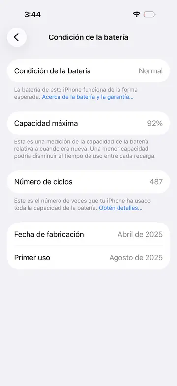 Captura de la batería de esta unidad